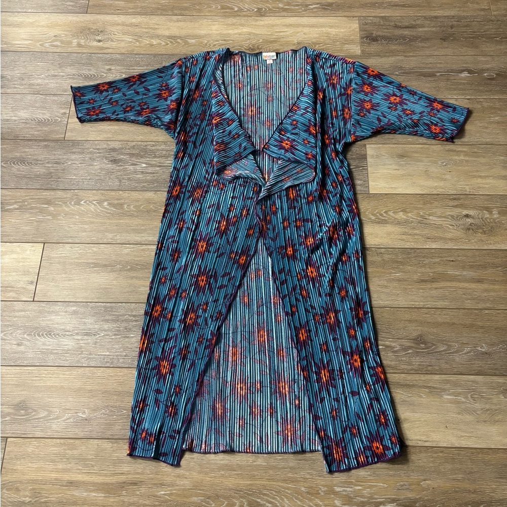 LuLaRoe Shirley Kimono Sz S Floral Pleated Duster Cover Up Boho Hippie Colorful
